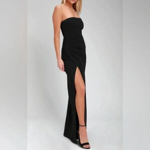 LULUS FOXY strapless maxi black non slip bodice front side high slit NEW size XS